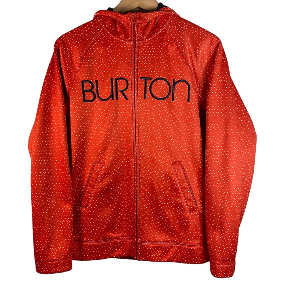 Burton Dry Ride Hoodie Medium WB Peak Orange Polka Dot Full Zip Fleece Jacket